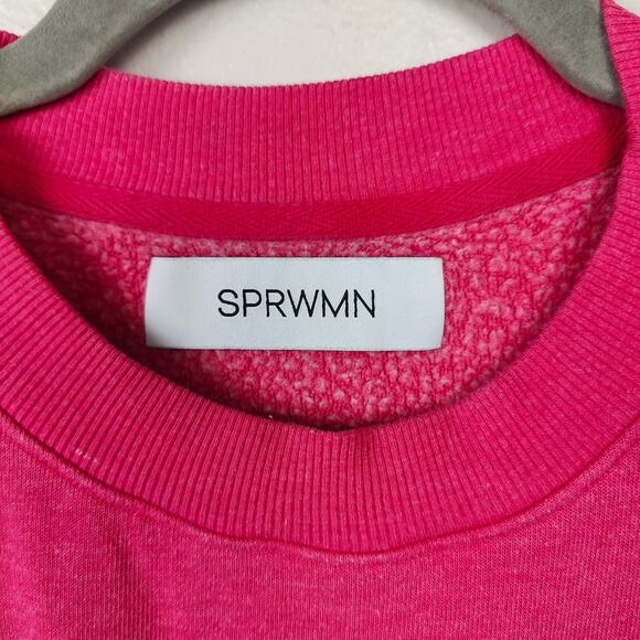 SPRWMN Sweatshirt Womens Small Pink Fleece White Logo‎ Pullover Cozy Lounge - Picture 4 of 8